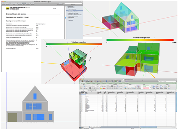 Screenshots van de resultaten uit een warmteverliesberekening