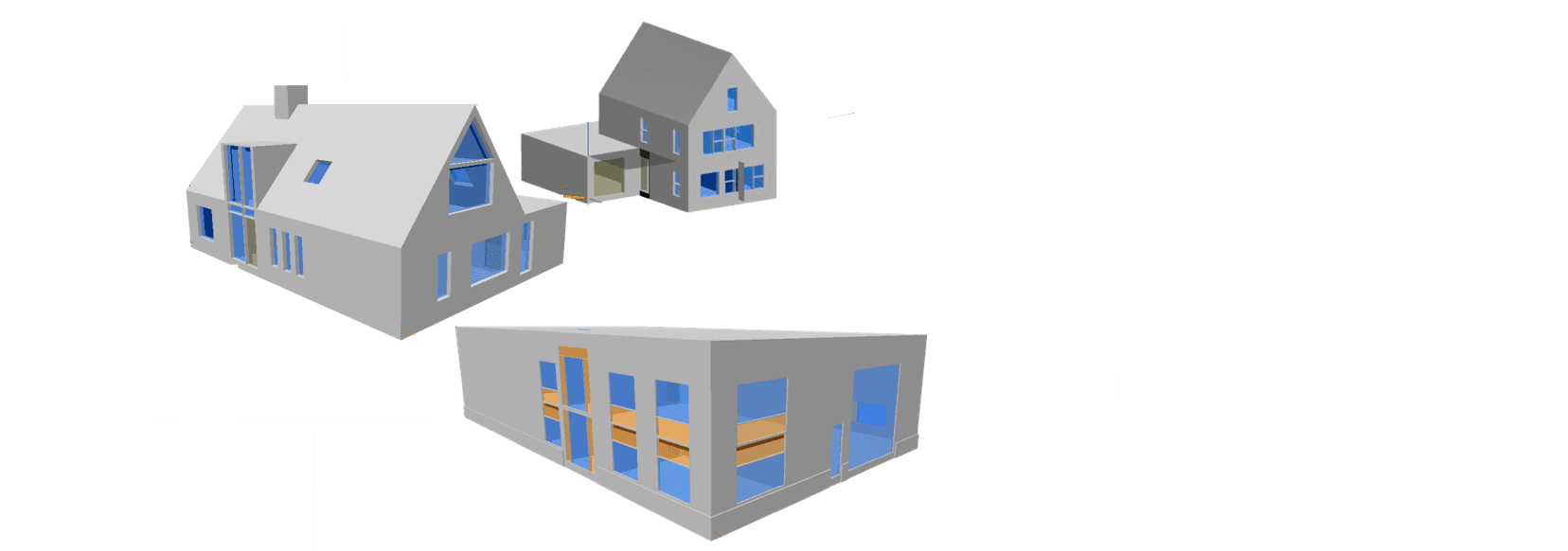 Voorbeeld getekende gebouwen voor warmteverliesberekening 