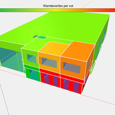 Het warmteverlies in W per m3 als resultaat uit de warmteverliesberekening voor een bedrijfsgebouwWarmteverliesberekening
